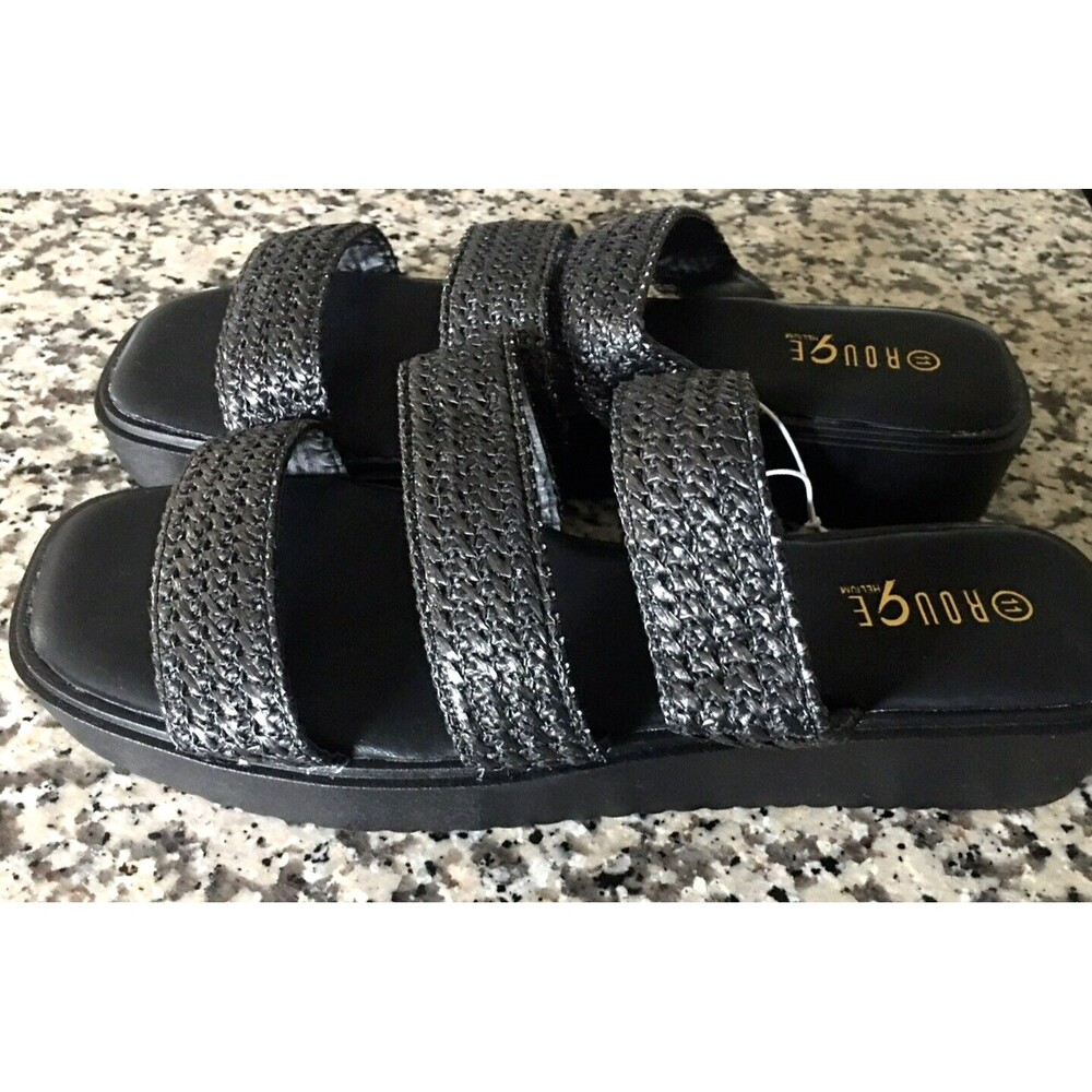 Rouge Helium Black Across Straps Bands Open Toe Platform Women Sandals Size 11
